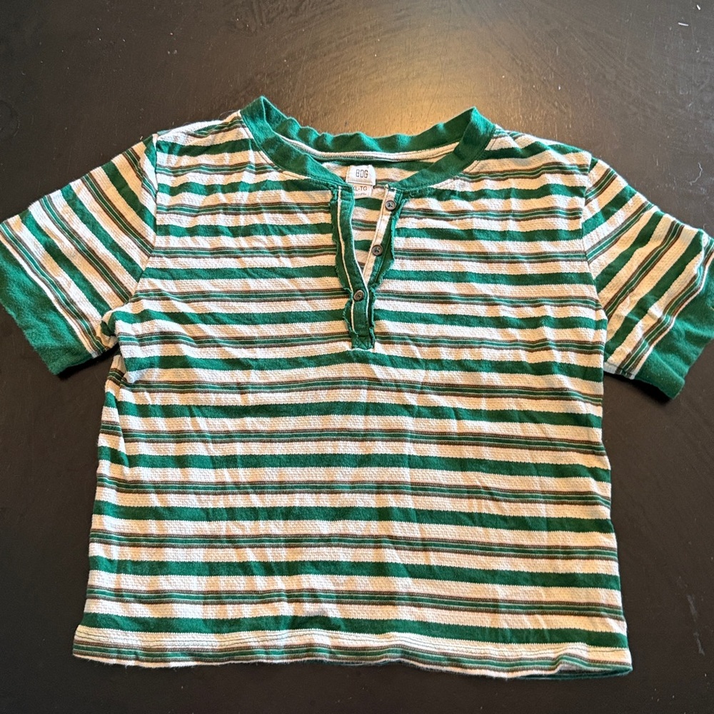 BDG Green and Cream Striped Crop Top